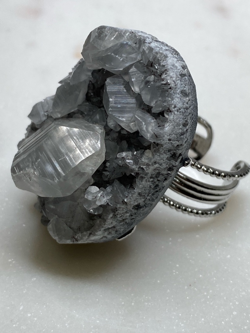 Raw Apophyllite Ring • Natural Sparkling Crystalline Gemstone • Silver Statement - Picture 8 of 16